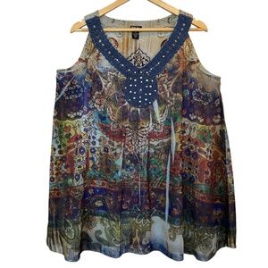 Style & Co Tank Top Womens 1X Lined Bohemian Y2K Chic Paisley Floral Festival